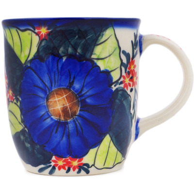 Polish Pottery Mug 12 oz Blue Bouquet UNIKAT