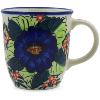 Polish Pottery Mug 12 oz Blue Bouquet UNIKAT