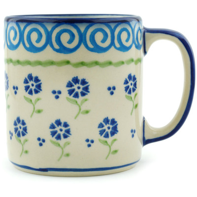 Polish Pottery Mug 12 oz Blue Bursts