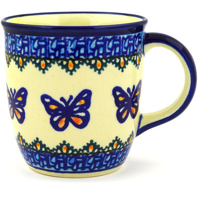 Polish Pottery Mug 12 oz Blue Butterflies