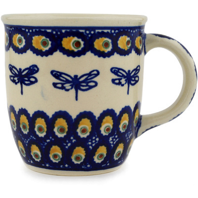 Polish Pottery Mug 12 oz Blue Eyed Dragonfly
