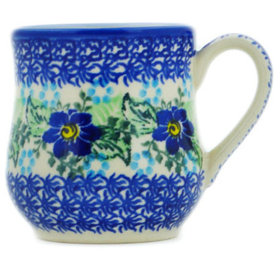 Polish Pottery Mug 12 oz Blue Floral Day UNIKAT