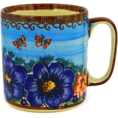 Polish Pottery Mug 12 oz Blue Garden UNIKAT