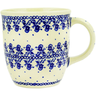 Polish Pottery Mug 12 oz Blue Lace Vines