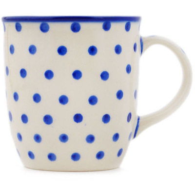 Polish Pottery Mug 12 oz Blue Polka Dot