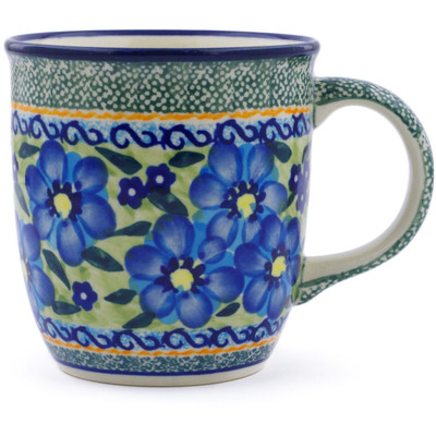 Polish Pottery Mug 12 oz Blue Poppy Patch UNIKAT
