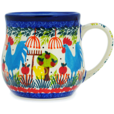 Polish Pottery Mug 12 oz Blue Rooster Gardening UNIKAT