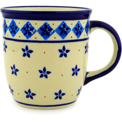 Polish Pottery Mug 12 oz Blue Starflowers