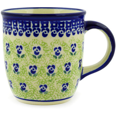 Polish Pottery Mug 12 oz Blue Tulip Field