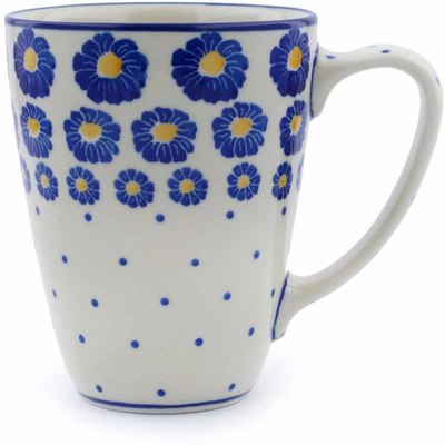 Polish Pottery Mug 12 oz Blue Zinnia