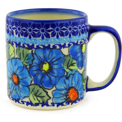 Polish Pottery Mug 12 oz Bold Blue Poppies UNIKAT