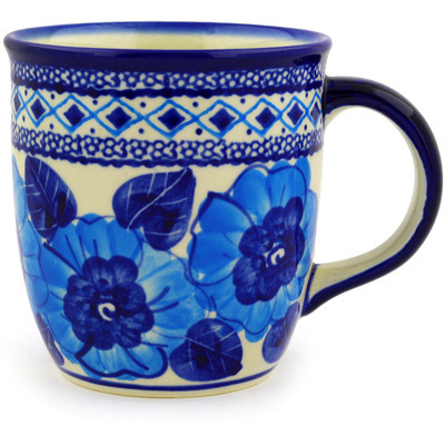 Polish Pottery Mug 12 oz Bright Blue Poppies UNIKAT