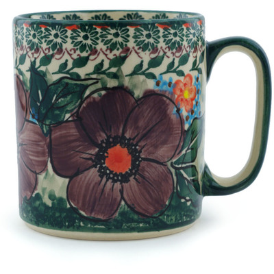 Polish Pottery Mug 12 oz Brown Rose Bouquet UNIKAT