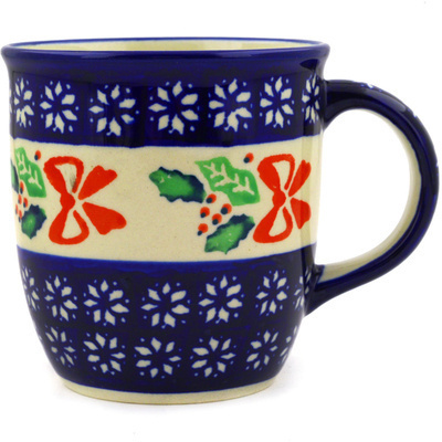Polish Pottery Mug 12 oz Christmas Bows