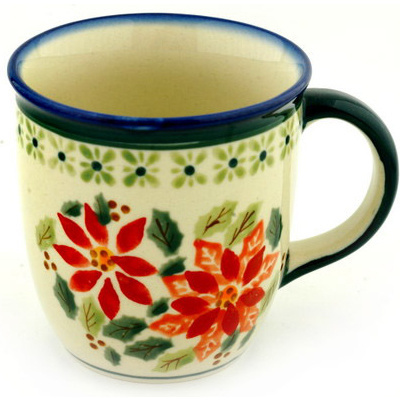 Polish Pottery Mug 12 oz Christmas Poinsettias