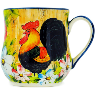 Polish Pottery Mug 12 oz Country Rooster Meadow