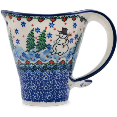Polish Pottery Mug 12 oz Dancing Snowman UNIKAT