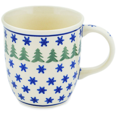 Polish Pottery Mug 12 oz Evergreen Snowflakes