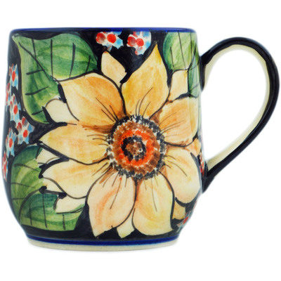 Polish Pottery Mug 12 oz Finest Sunflower UNIKAT