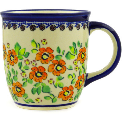 Polish Pottery Mug 12 oz Golden Blooms UNIKAT