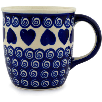 Polish Pottery Mug 12 oz Heart Swirls