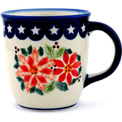 Polish Pottery Mug 12 oz Holiday Poinsettias