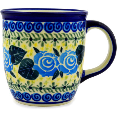 Polish Pottery Mug 12 oz Lady Blue Roses UNIKAT