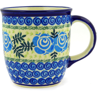 Polish Pottery Mug 12 oz Lady Blue Roses UNIKAT