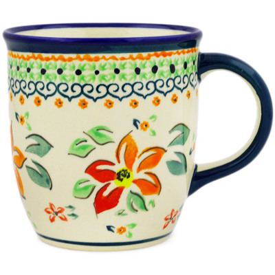 Polish Pottery Mug 12 oz Orange Clematis