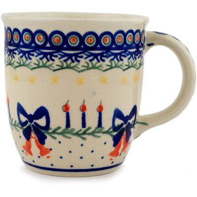 Polish Pottery Mug 12 oz Peacock Christmas Candle