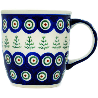 Polish Pottery Mug 12 oz Peacock Christmas