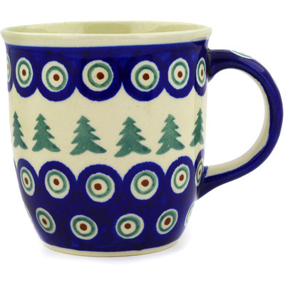 Polish Pottery Mug 12 oz Peacock Evergreen