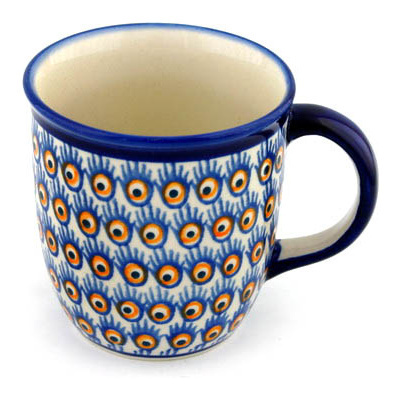 Polish Pottery Mug 12 oz Peacock Feathers