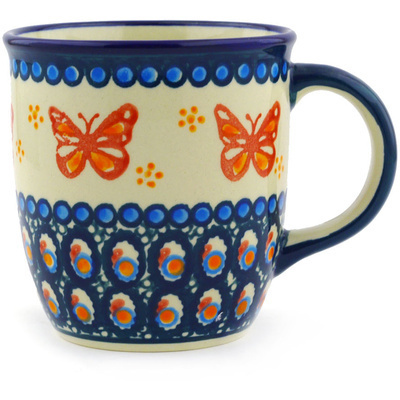 Polish Pottery Mug 12 oz Red Butterflies