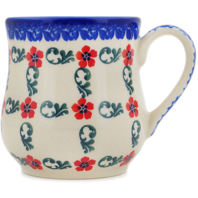 Polish Pottery Mug 12 oz Red Flower Lattice