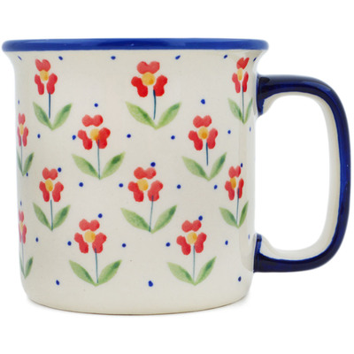 Polish Pottery Mug 12 oz Red Primrose
