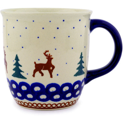 Polish Pottery Mug 12 oz Reindeer Pines