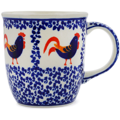 Polish Pottery Mug 12 oz Rooster Parade