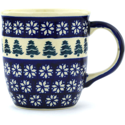 Polish Pottery Mug 12 oz Snowflakes And Pines