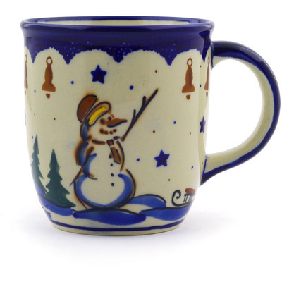 Polish Pottery Mug 12 oz Snowman Bells