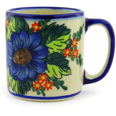 Polish Pottery Mug 13 oz Blue Bouquet UNIKAT