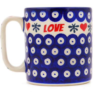 Polish Pottery Mug 13 oz Blue Eyes Love