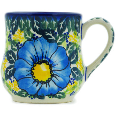 Polish Pottery Mug 13 oz Blue Happy Fields UNIKAT