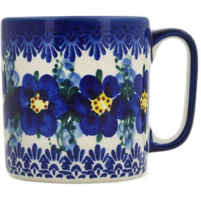 Polish Pottery Mug 13 oz Blue Wildflower UNIKAT