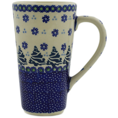 Polish Pottery Mug 13 oz Falling Snowflakes
