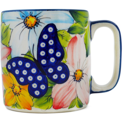 Polish Pottery Mug 13 oz Floral Peacock Butterfly