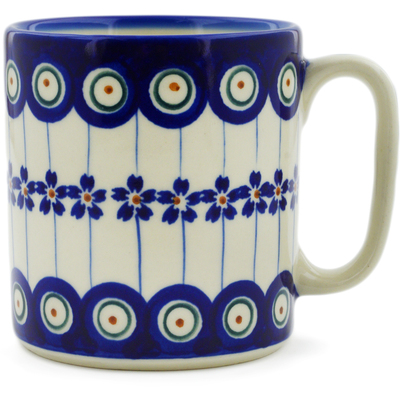 Polish Pottery Mug 13 oz Floral Peacock