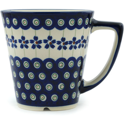 Polish Pottery Mug 13 oz Flowering Peacock