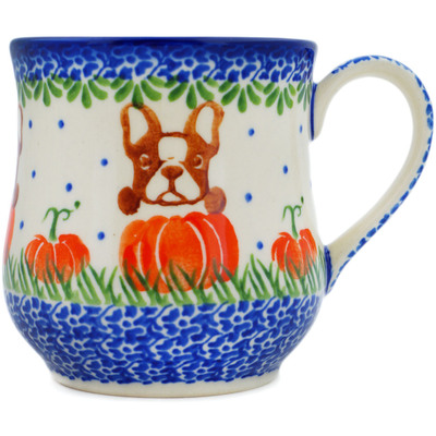 Polish Pottery Mug 13 oz Frenchie In A Pumpkin