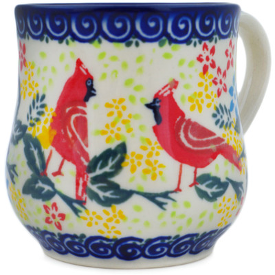 Polish Pottery Mug 13 oz Lovely Red Birds UNIKAT